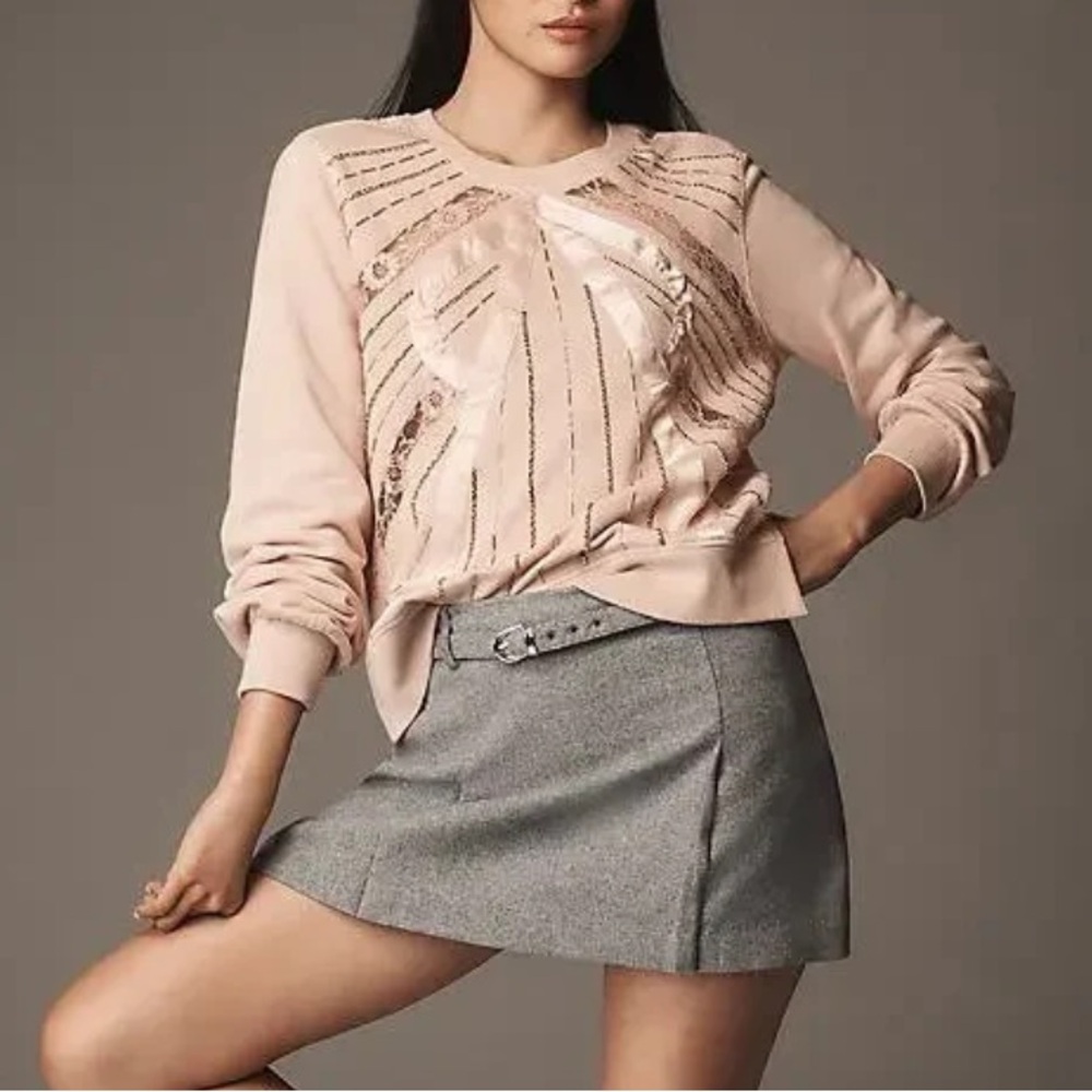 Anthropologie Beaded Bow Sweatshirt Pullover